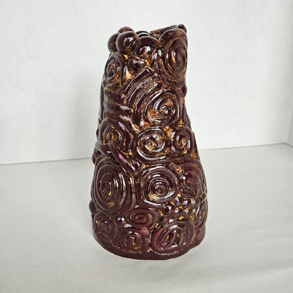 Signed Rustic Swirl Coiled Free Form Design Brown & Gold Pottery Vase - Picture 11 of 11